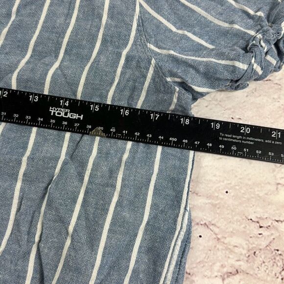 Abercrombie & Fitch Shirt Womens Small Button Up Top Striped Knot Hem Linen Blue - Picture 4 of 7